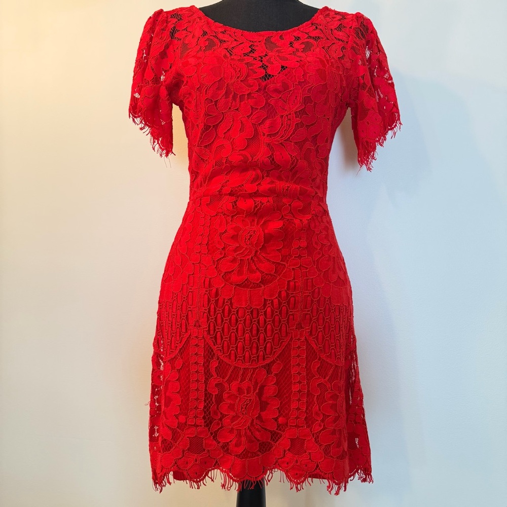 Lulus Women XS Fairycore Red Lace Mini Dress Holiday Salsa Dance Wedding Floral